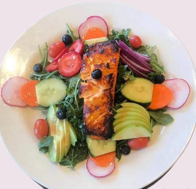 House Salad with Salmon.